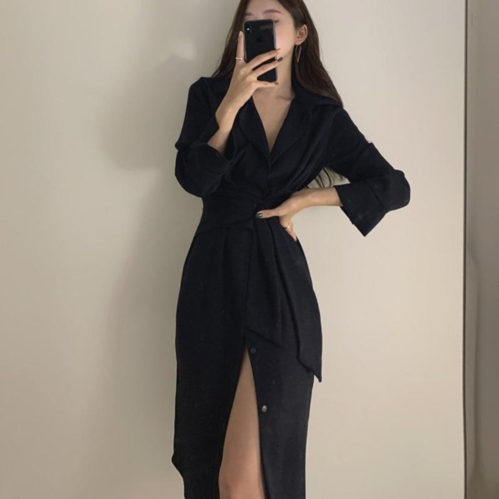 CAMILLE - Belted Shirt Dress (Black)